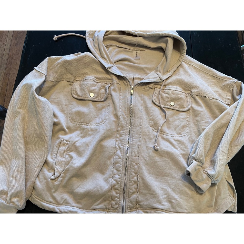 AS Revival Beige Distressed Zip Up Hoodie Jacket Women's Size Medium